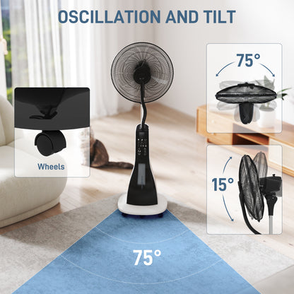 Spray Misting Fan, Pedestal Fan with Oscillation, Tilt, Wheels