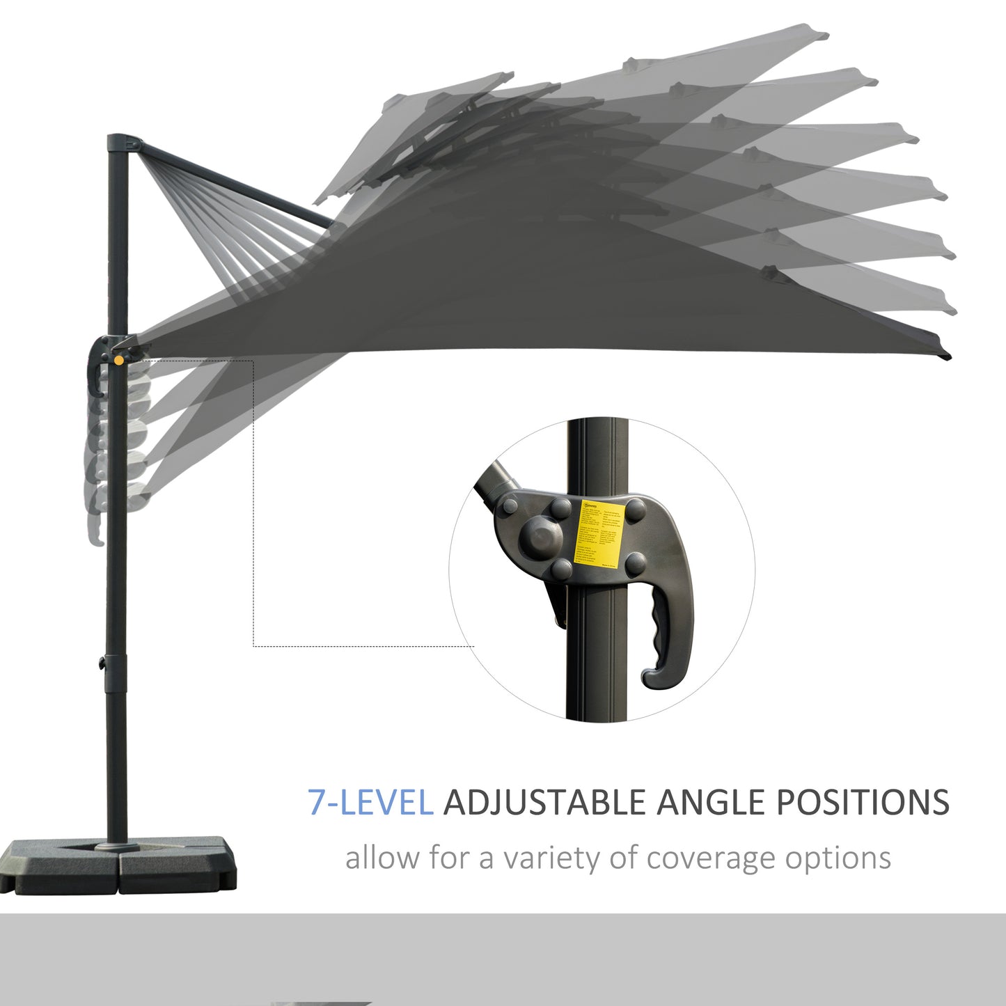 3 x 3(m) Garden Cantilever Roma Parasol with Crank and Tilt, Square Overhanging Patio Umbrella with 360√Ç¬∞ Rotation, Sun Shade Canopy with Base