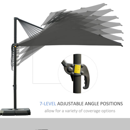 3 x 3(m) Garden Cantilever Roma Parasol with Crank and Tilt, Square Overhanging Patio Umbrella with 360√Ç¬∞ Rotation, Sun Shade Canopy with Base
