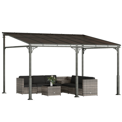 4 x 3 m Metal Lean-to Hardtop Gazebo, Wall-Mounted Pergola