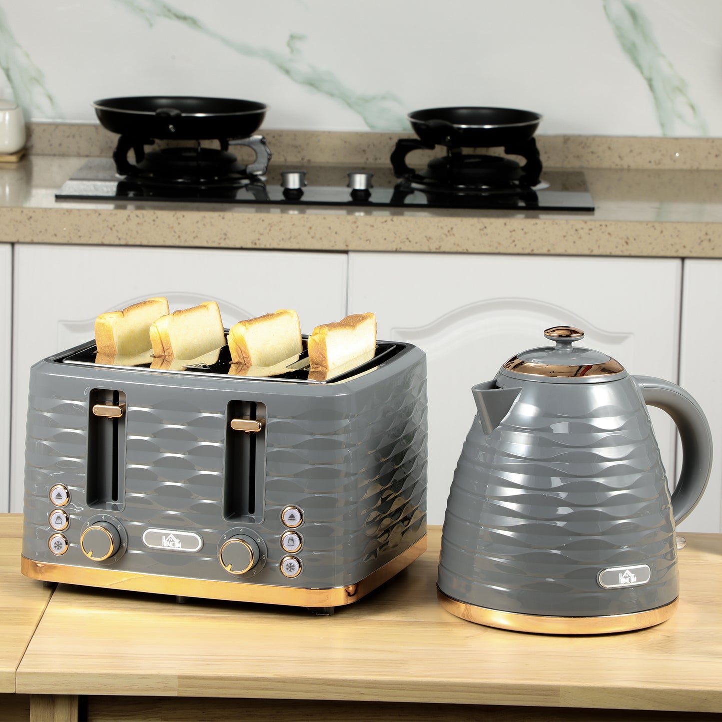 Toaster with 4 Slot, 7 Browning Levels, 1600W, Grey Ripple