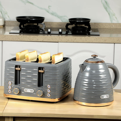 Toaster with 4 Slot, 7 Browning Levels, 1600W, Grey Ripple