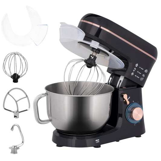 Electric Stand Mixer, 5L Food Mixer with Dough Hook, Whisk, Black