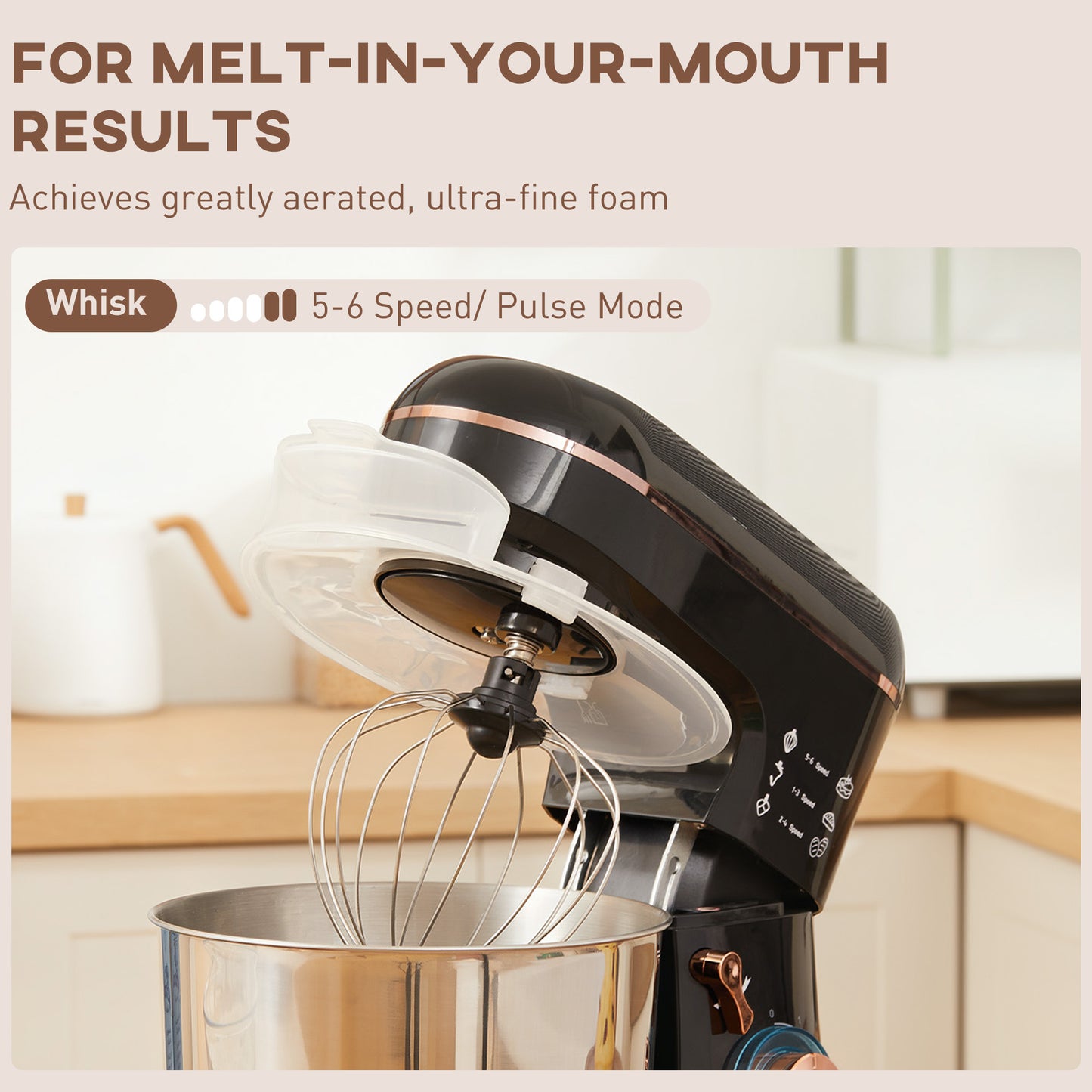 Electric Stand Mixer, 5L Food Mixer with Dough Hook, Whisk, Black