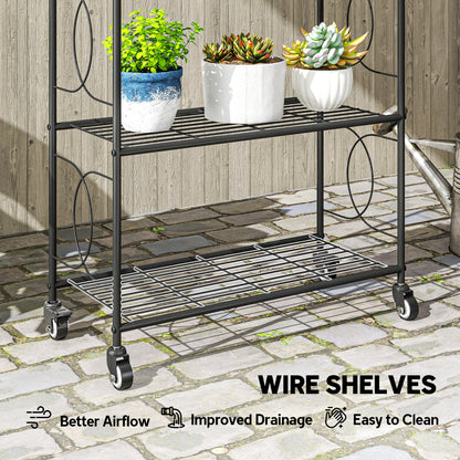 4-Tier Metal Plant Stand, Plants Display Rack with Lockable Wheels