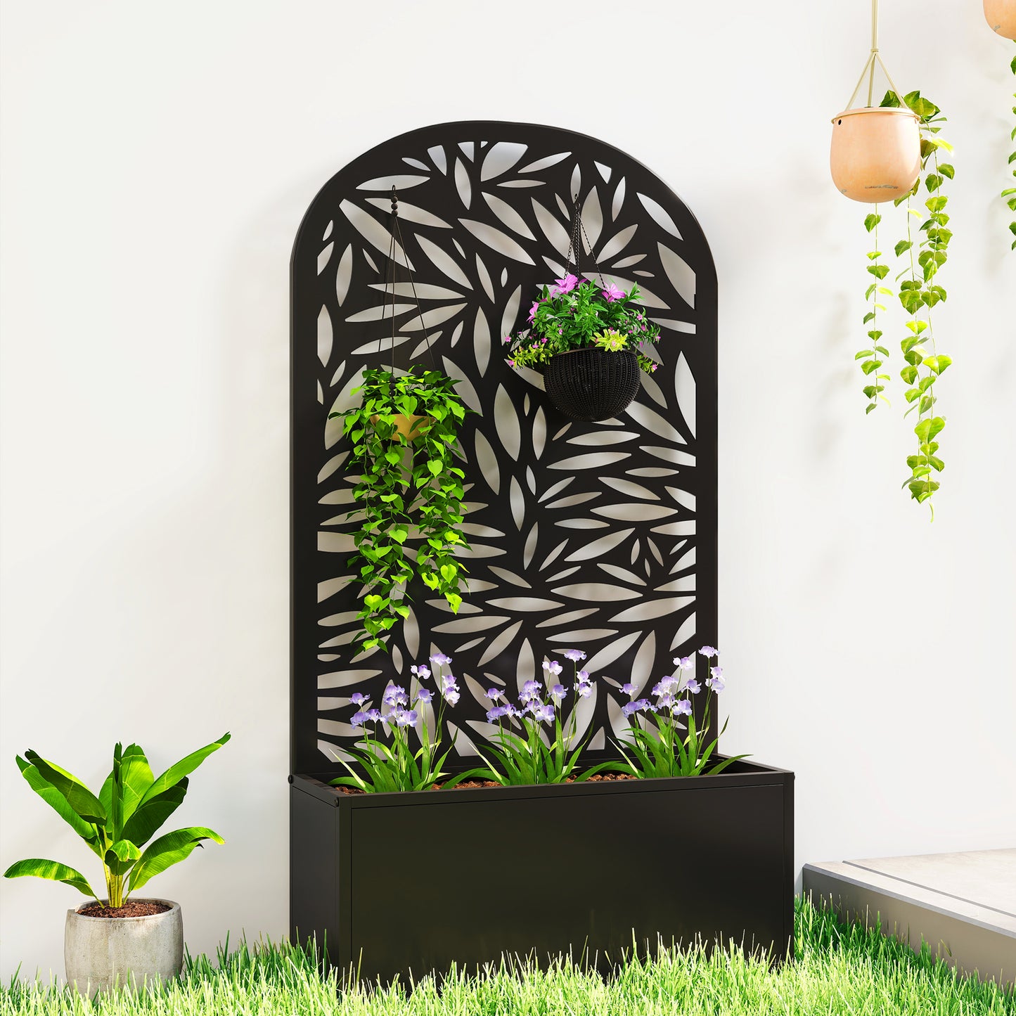 Metal Raised Garden Bed with Trellis, Outdoor Elevated Planter Box
