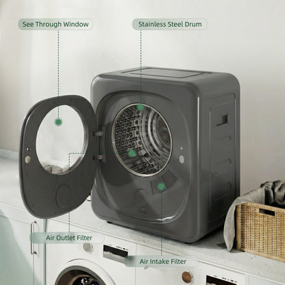 Compact Dryer Machine with 5 Modes, 4kg Small Tumble Dryer, Grey