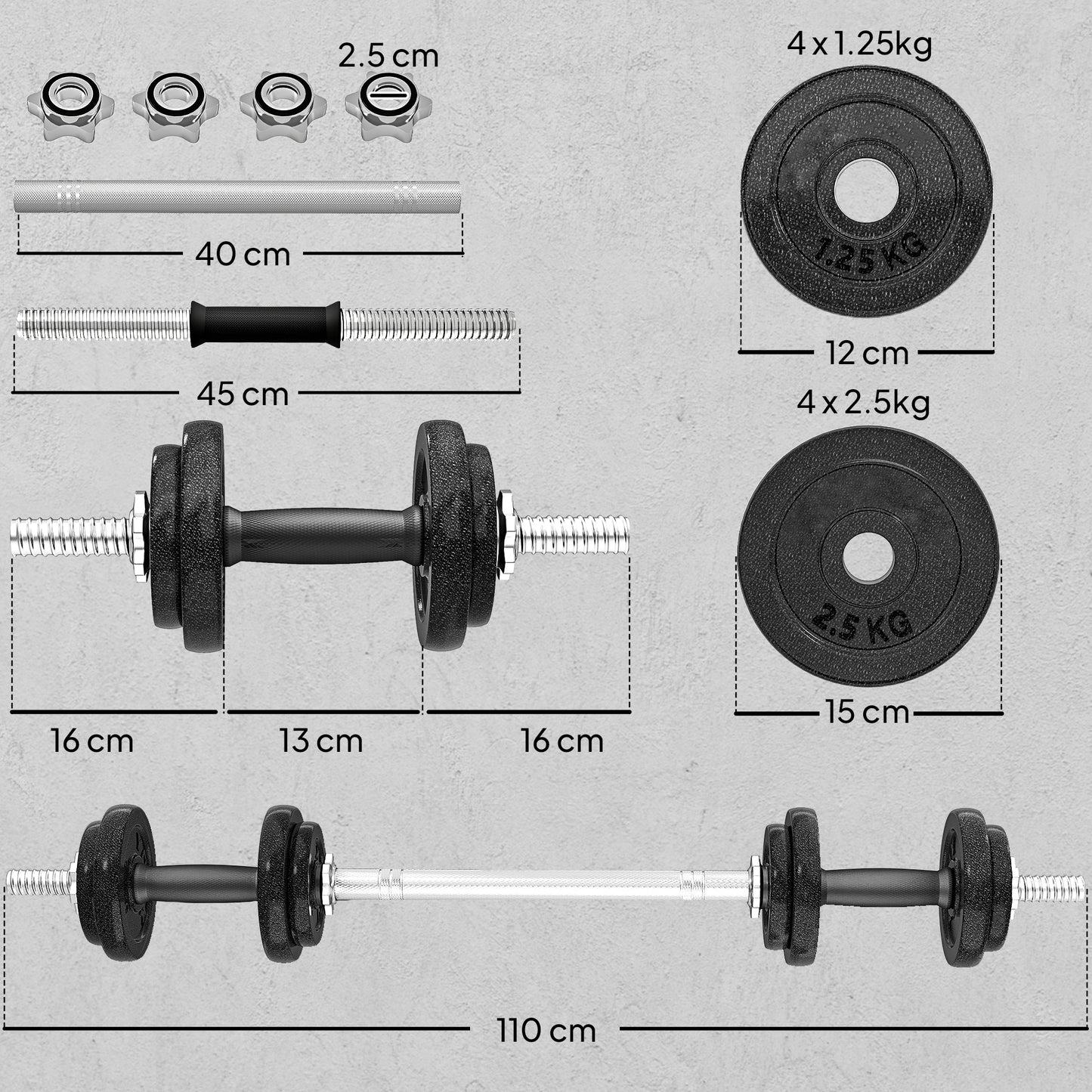 2-in-1 Adjustable Dumbbells Set, 20kg Weights Dumbbells Set