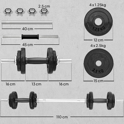 2-in-1 Adjustable Dumbbells Set, 20kg Weights Dumbbells Set