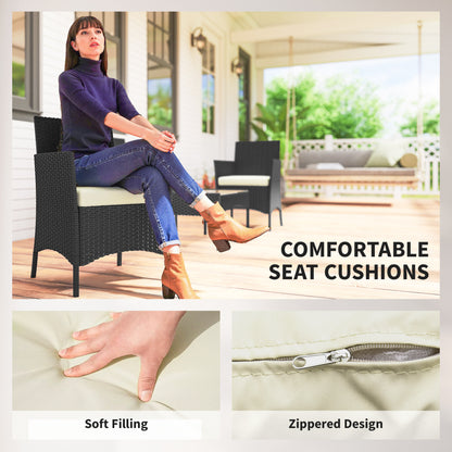 4 Piece Rattan Garden Furniture Sofa Set with Cushions, Cream White