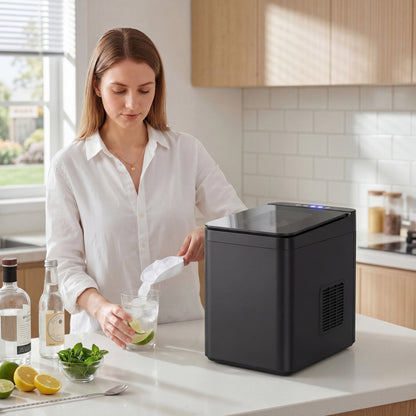 Countertop Ice Maker Machine Compact Ice Cube Maker with Scoop Black