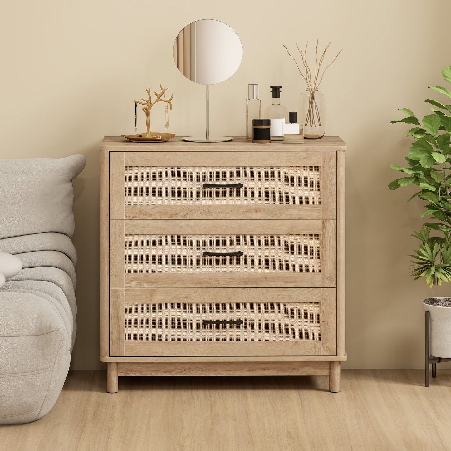 3 Drawer Chest of Drawers, Wide Storage Unit for Living Room, Oak