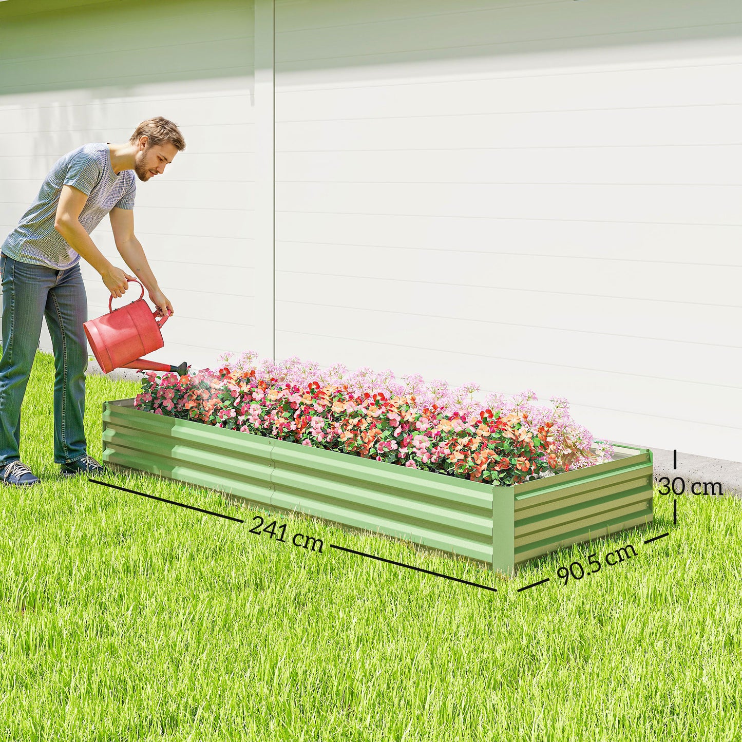 Galvanised Raised Garden Bed Metal Planter Box, Light Green