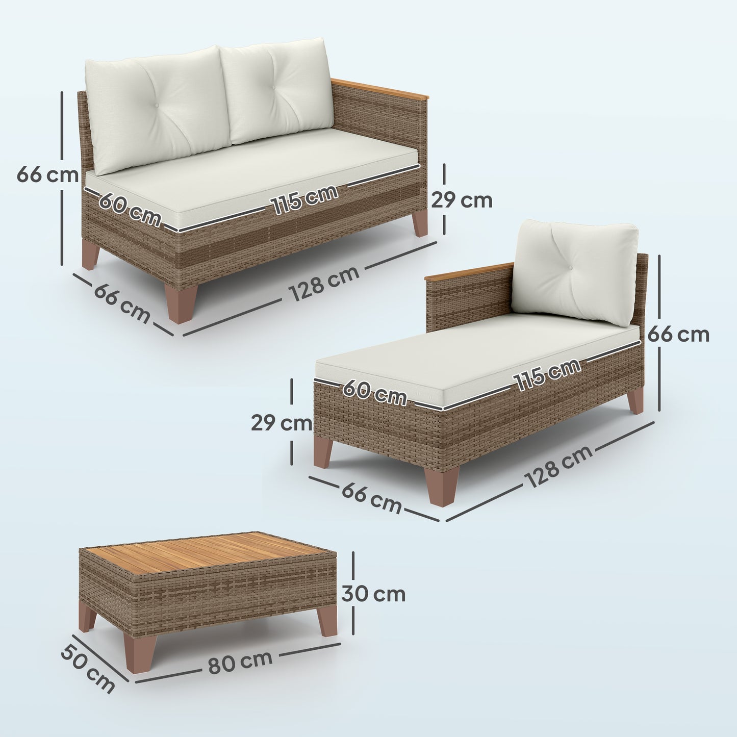 L Shaped Garden Conversation Chaise Lounge Furniture, Cream