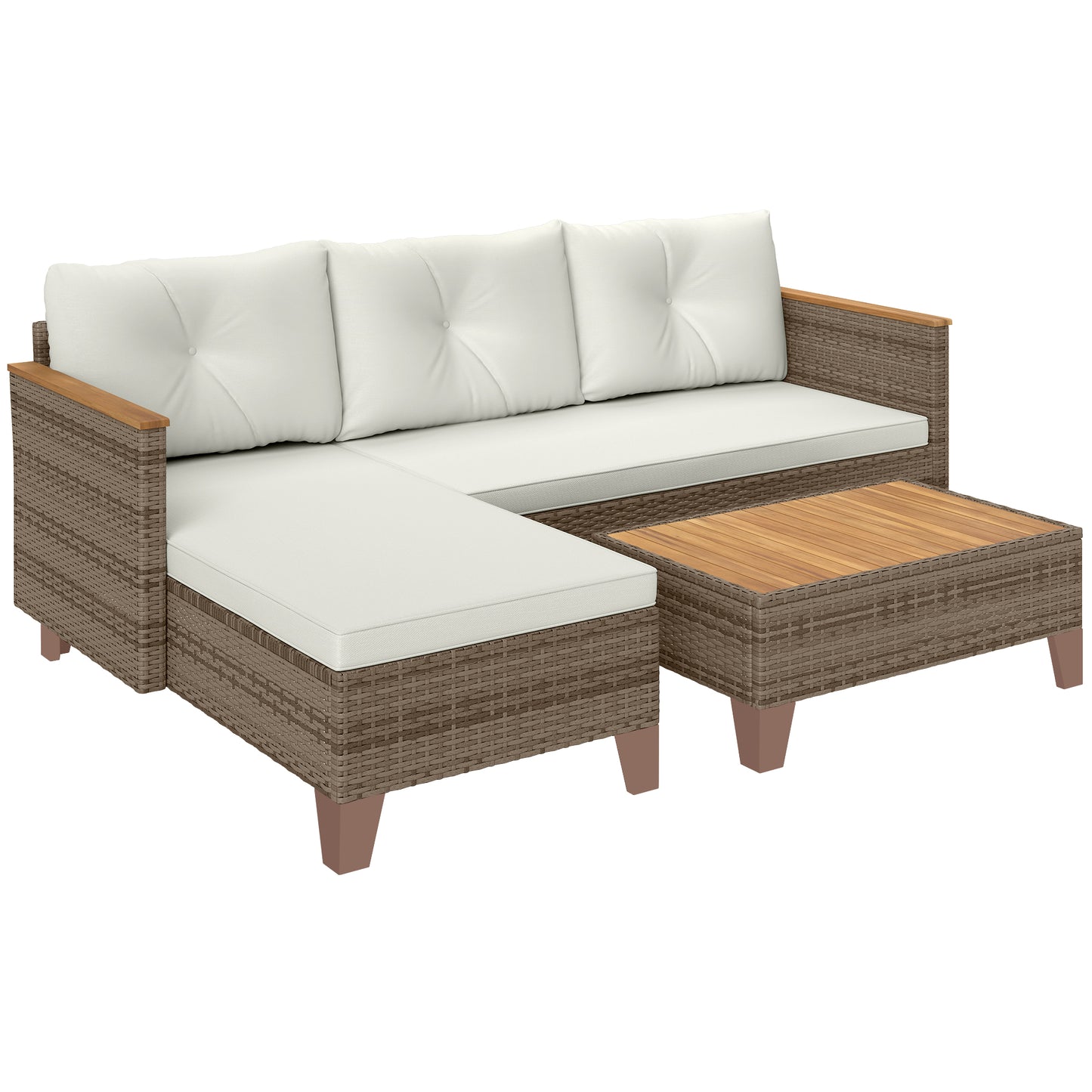 L Shaped Garden Conversation Chaise Lounge Furniture, Cream