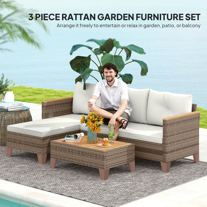 L Shaped Garden Conversation Chaise Lounge Furniture, Cream