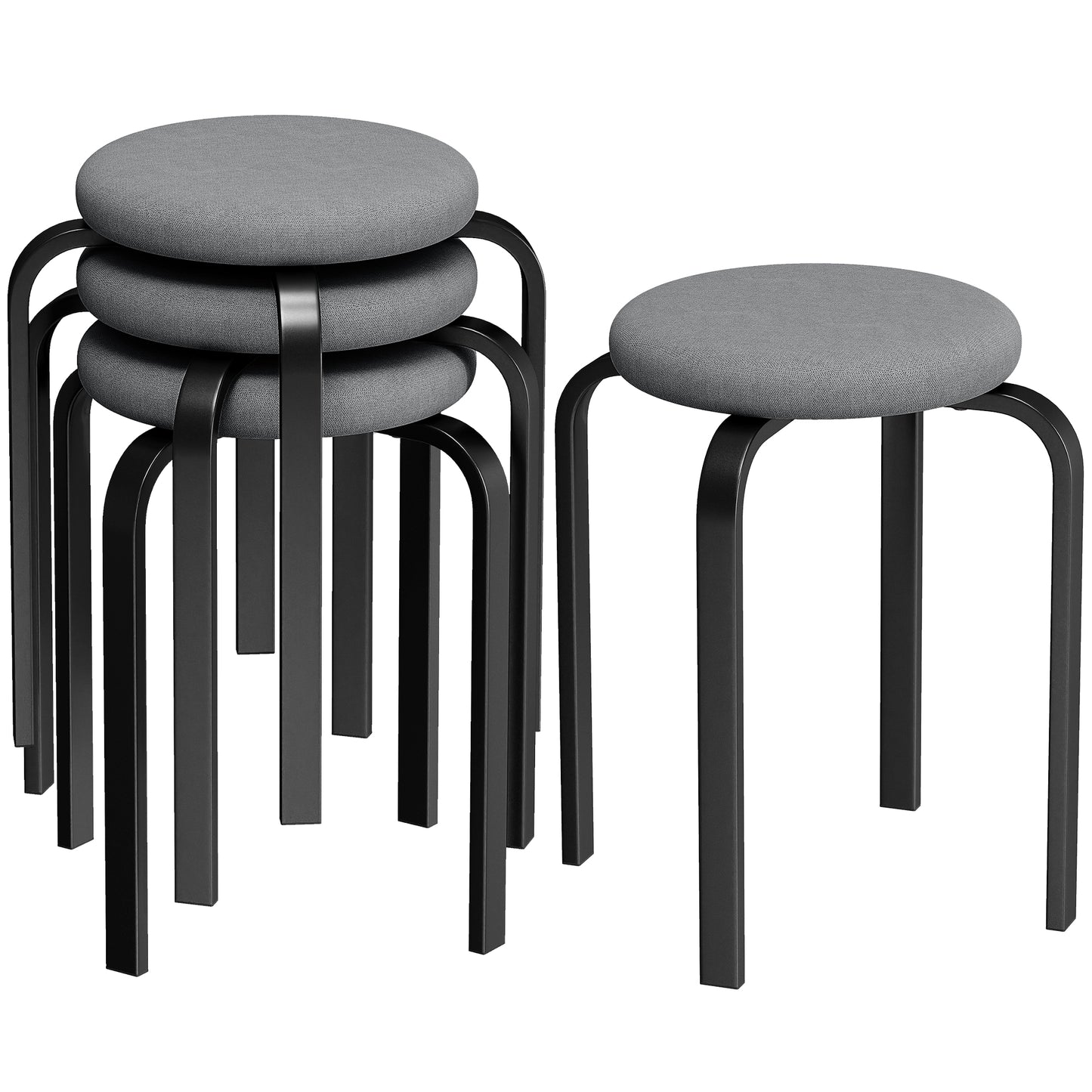 Stackable Stools Set of 4, Modern Cushioned Stacking Chairs, Round Backless Stools for Kitchen, Dining Room, Living Room, Dark Grey