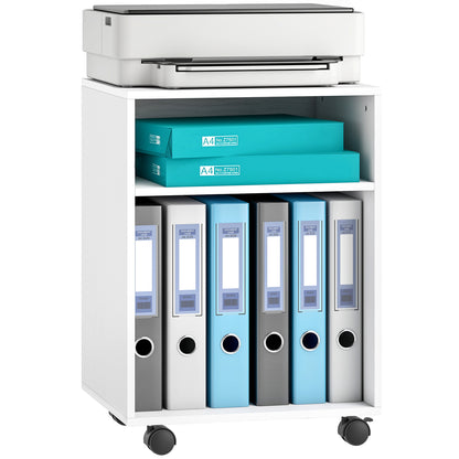 2-Tier Printer Stand with Storage and Wheels, White