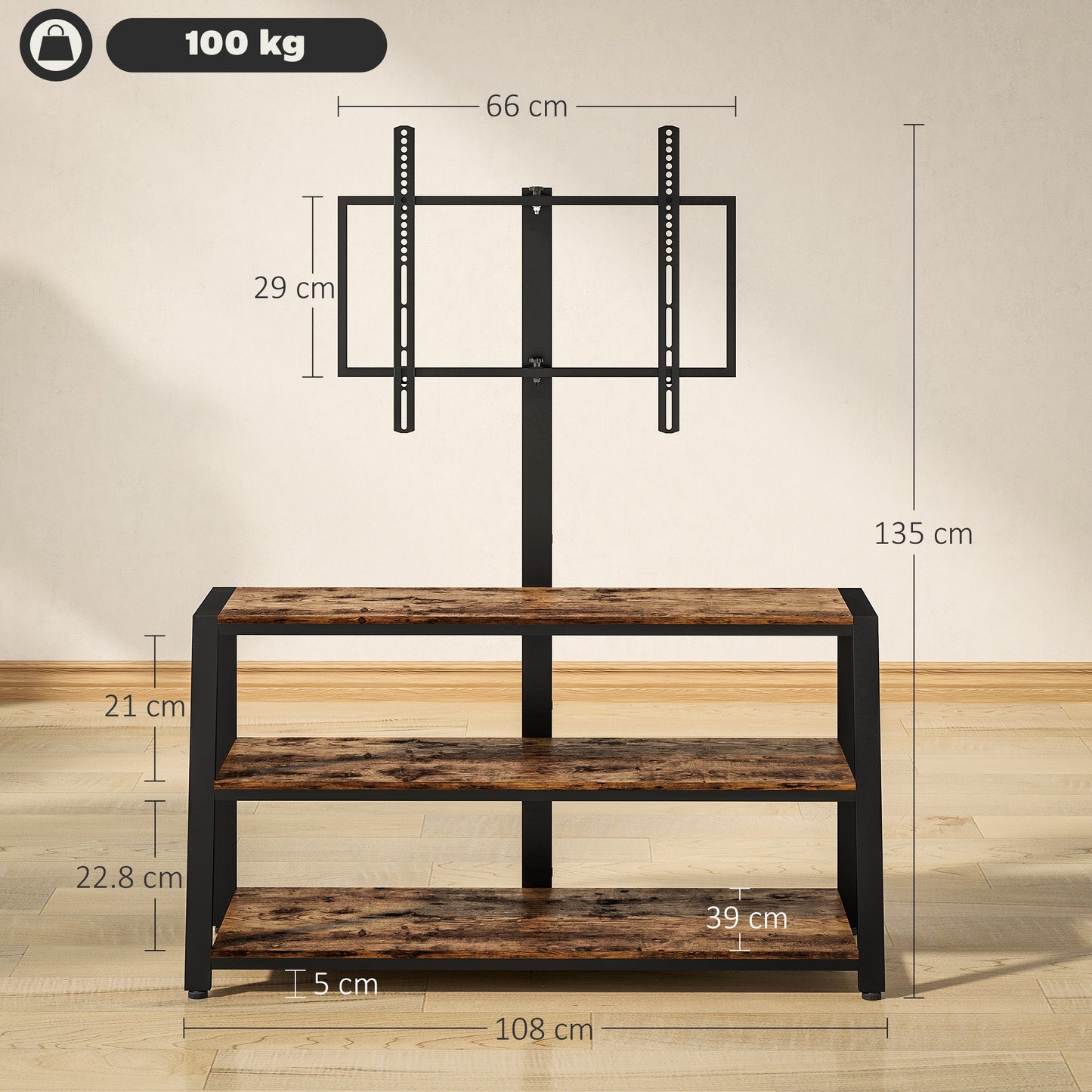 TV Stand Cabinet with Swivel Bracket for 32 - 65 Inch TVs