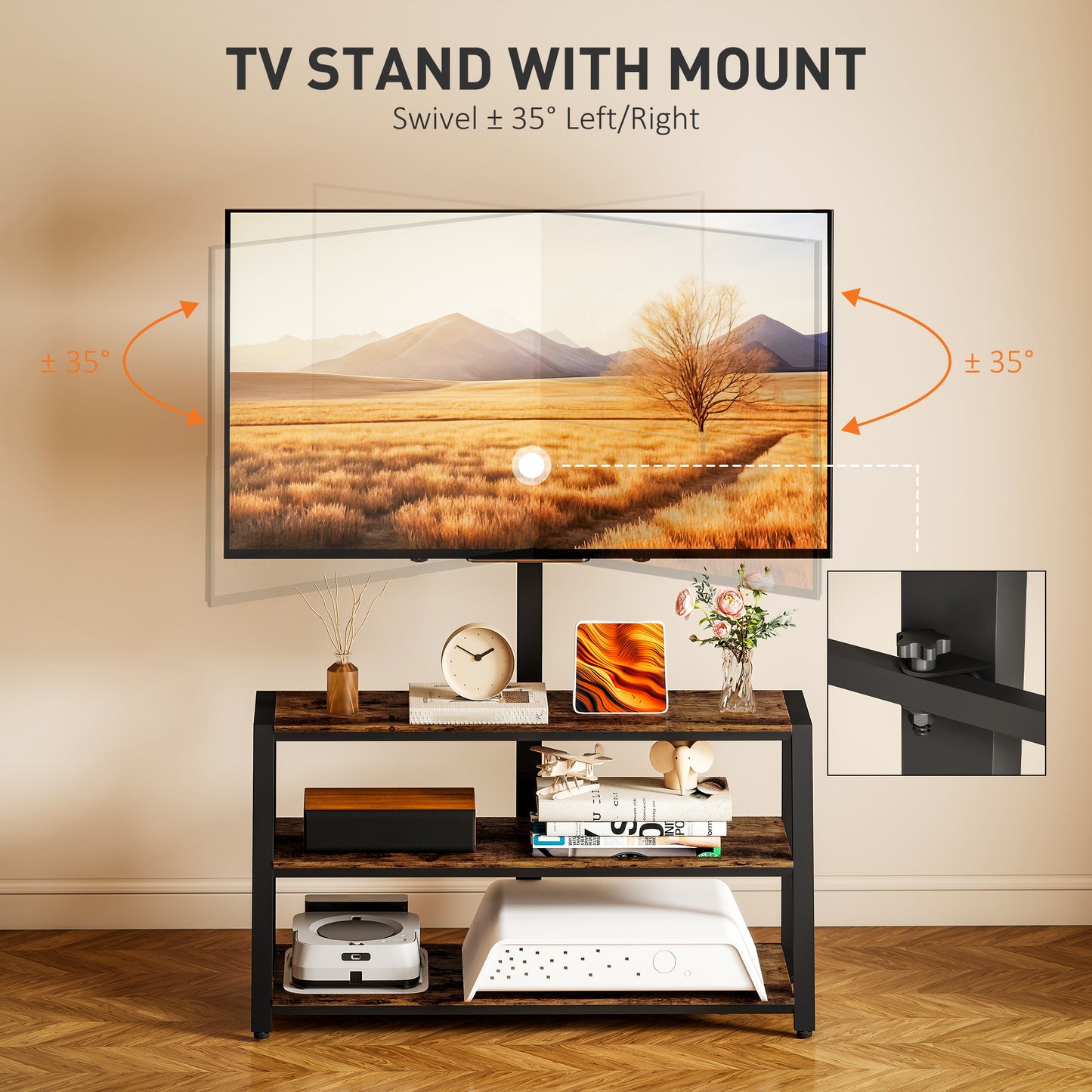 TV Stand Cabinet with Swivel Bracket for 32 - 65 Inch TVs