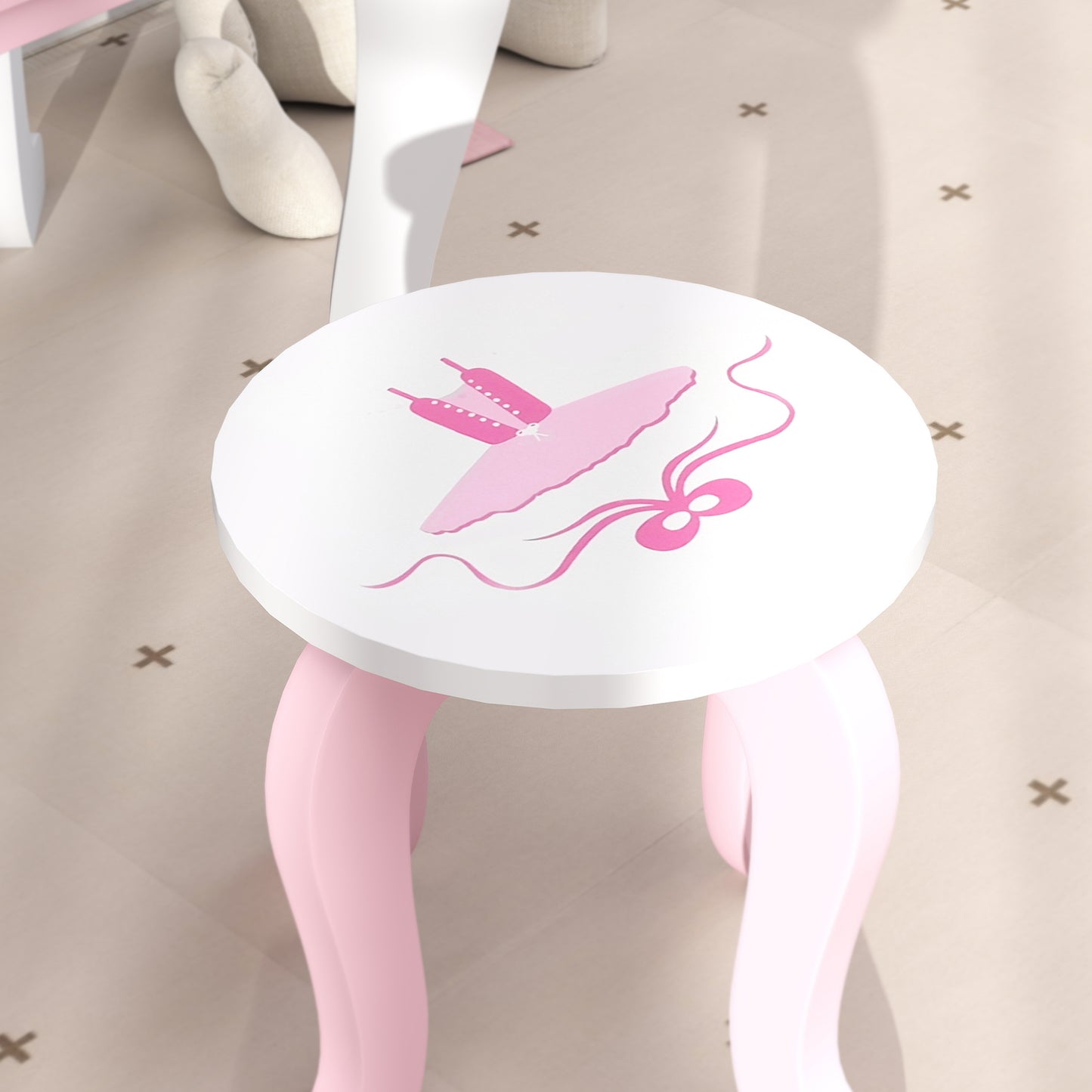 Kids Dressing Table Set, Two-Piece Children Vanity Table with Stool
