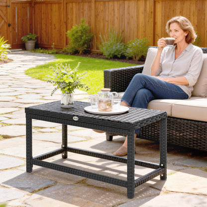 Outdoor Coffee Table, PE Rattan Side Table w/ Plastic Board, Black