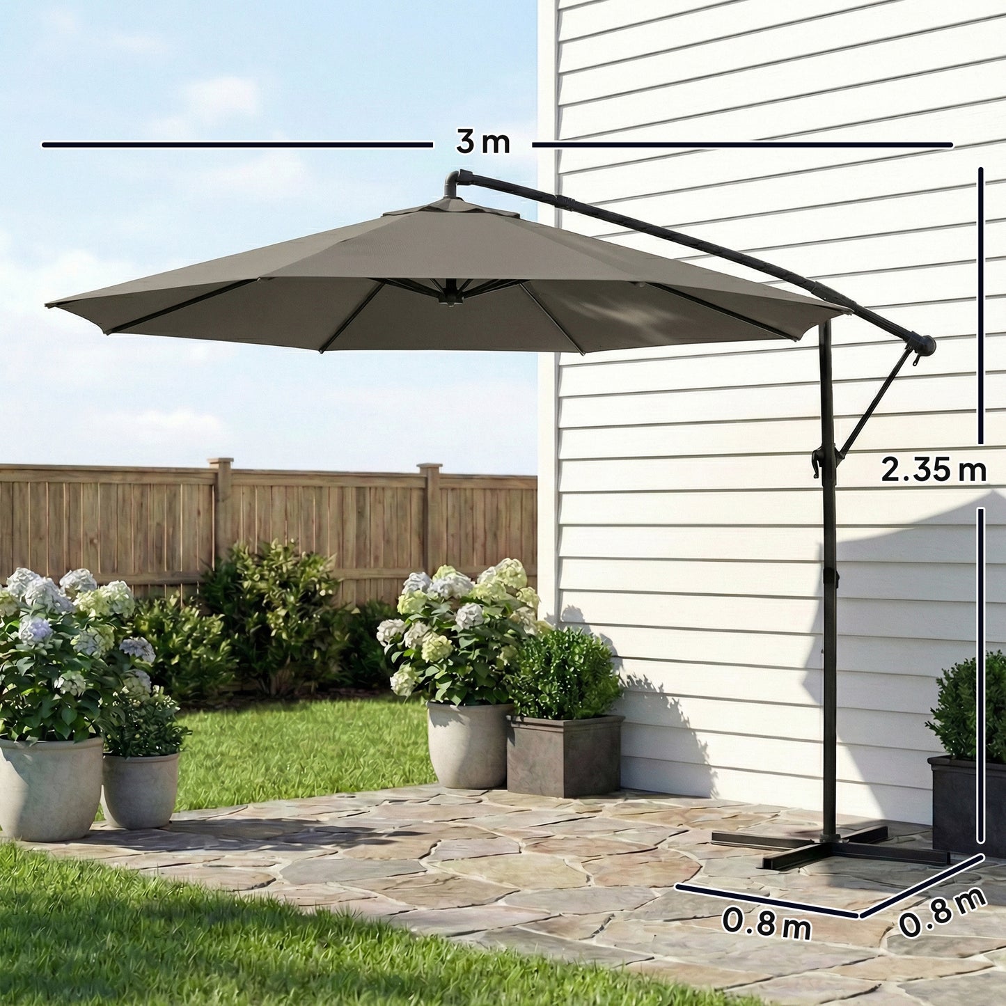3 m Garden Cantilever Parasol with Cover, Rotation, Grey