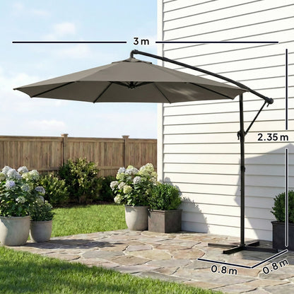 3 m Garden Cantilever Parasol with Cover, Rotation, Grey