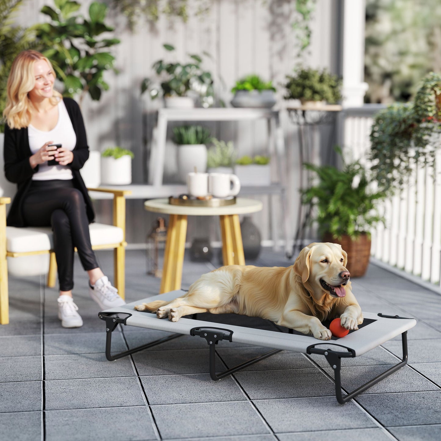 Raised Dog Bed with Breathable Mesh for Large Dogs, Light Grey