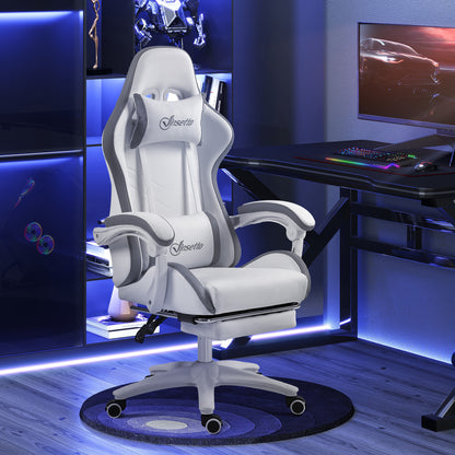 Racing Style Gaming Chair with Reclining Function Footrest, Grey