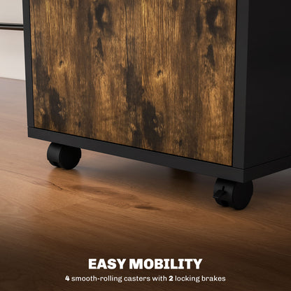 60cm Filing Cabinet with Drawers and Open Shelf, Rustic Brown