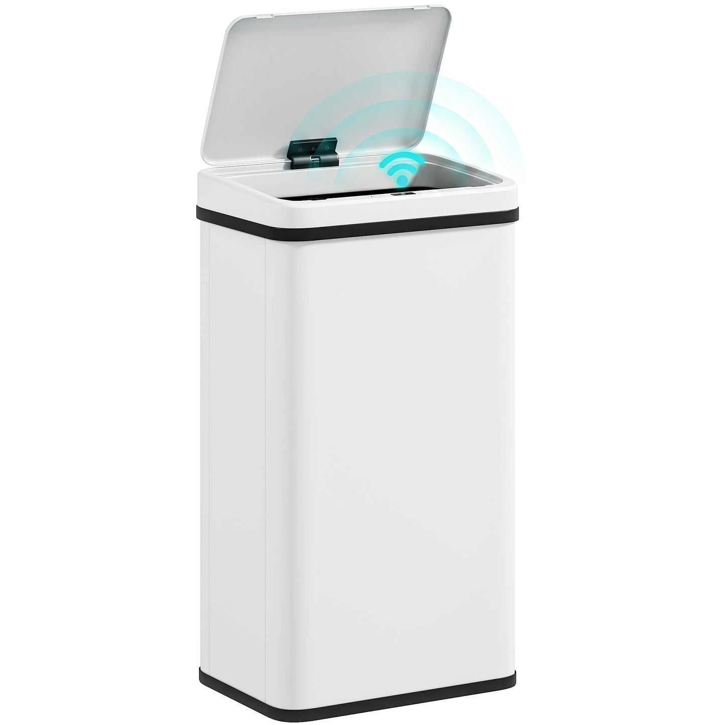 50L Sensor Bin with Quiet Soft-Close Lid, Automatic Touchless Motion Sensor Kitchen Bin with Fingerprint Resistant Stainless Steel for Hygienic Gyms, Home Office Use, White