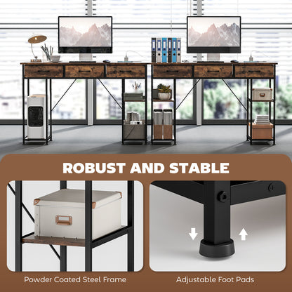 Computer Writing Desk with Power Outlets, Drawers, Shelves, Brown