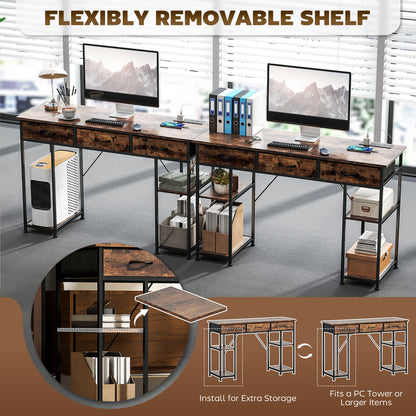 Computer Writing Desk with Power Outlets, Drawers, Shelves, Brown