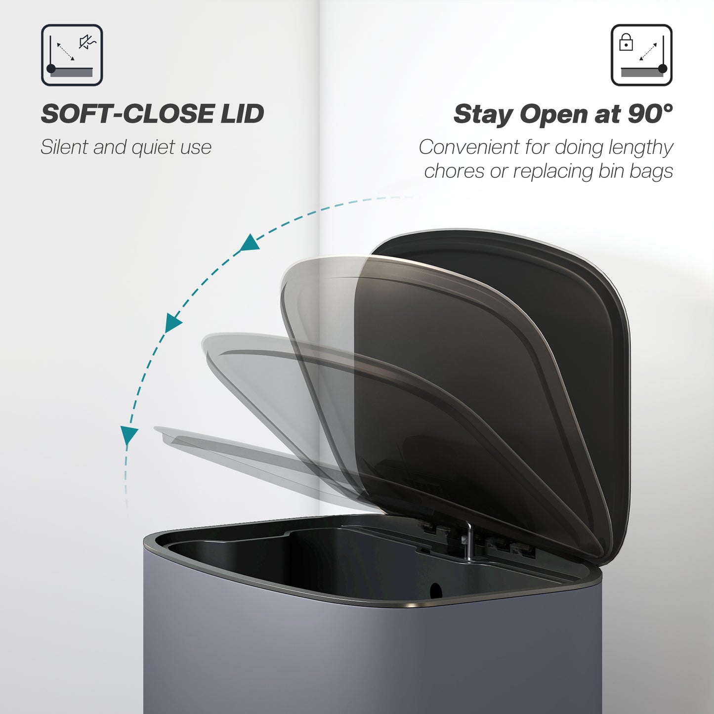 Pedal Bin with Soft-Close Lid, 50L Kitchen Bin with Carry Handle Grey
