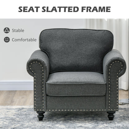 Mid-Century Armchair Upholstered Accent Chair w/ Wood Frame, Grey