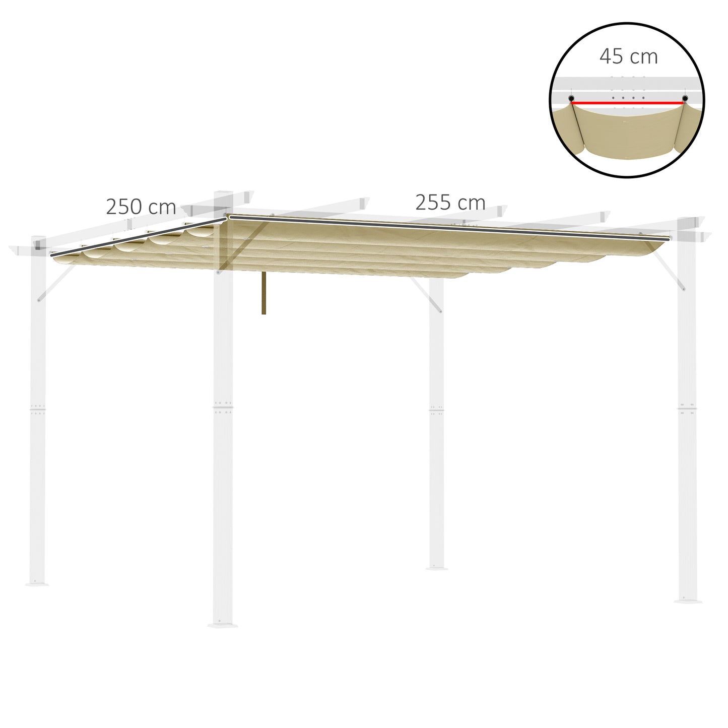 Retractable Pergola Shade Cover, Replacement Canopy Fabric for 3 x 3 (m) Pergola, Gazebo Retractable Roof, Beige