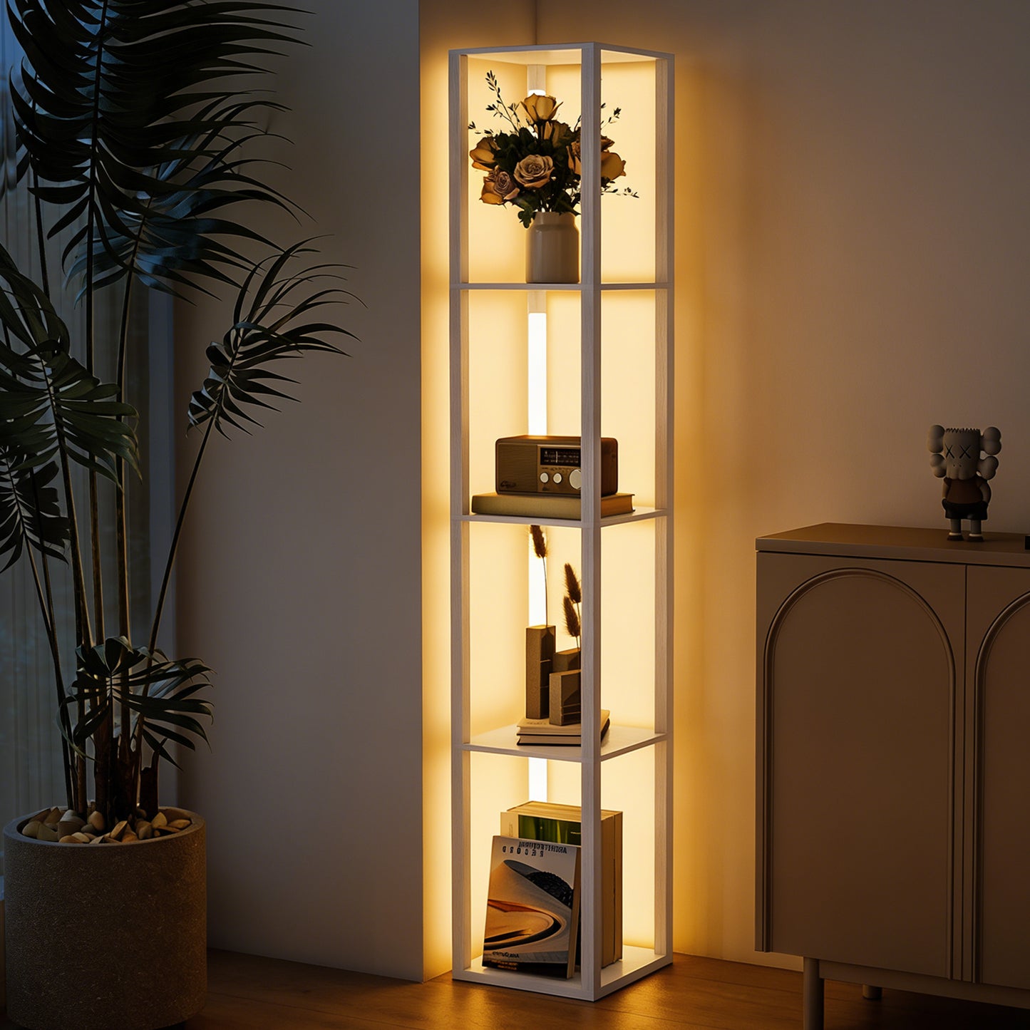 Floor Lamp for Living Room, Standing Lamp with Foot Switch, White