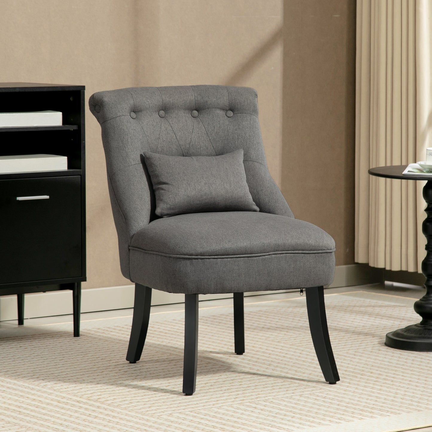 Fabric Single Sofa Upholstered with Pillow Wood Leg Charcoal Grey