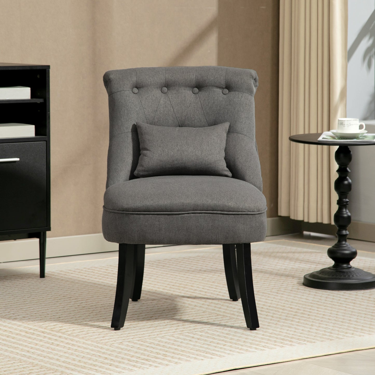 Fabric Single Sofa Upholstered with Pillow Wood Leg Charcoal Grey