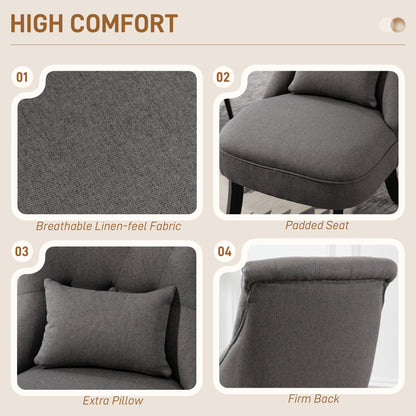 Fabric Single Sofa Upholstered with Pillow Wood Leg Charcoal Grey