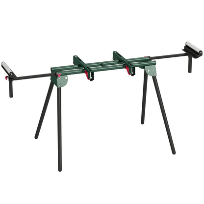 Universal Mitre Saw Stand with Adjustable Rollers and Support Arms, Portable Miter Saw Stand with Folding Legs, Heavy-Duty Height-Adjustable Pull-Out Work Piece Supports, Max Load 150kg, Green