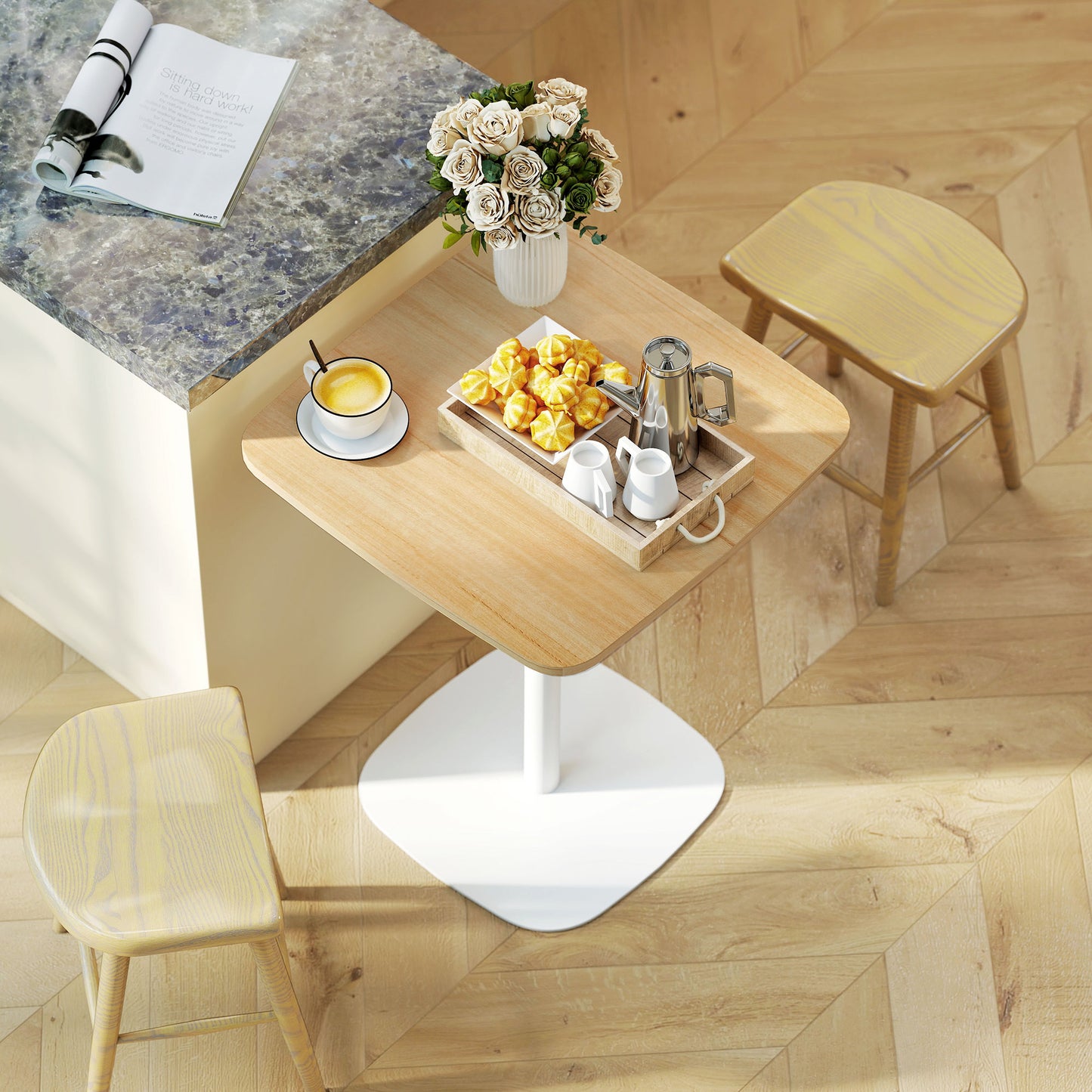 Dining Table for 2, Small Kitchen Table with Wood Veneer Top, Natural