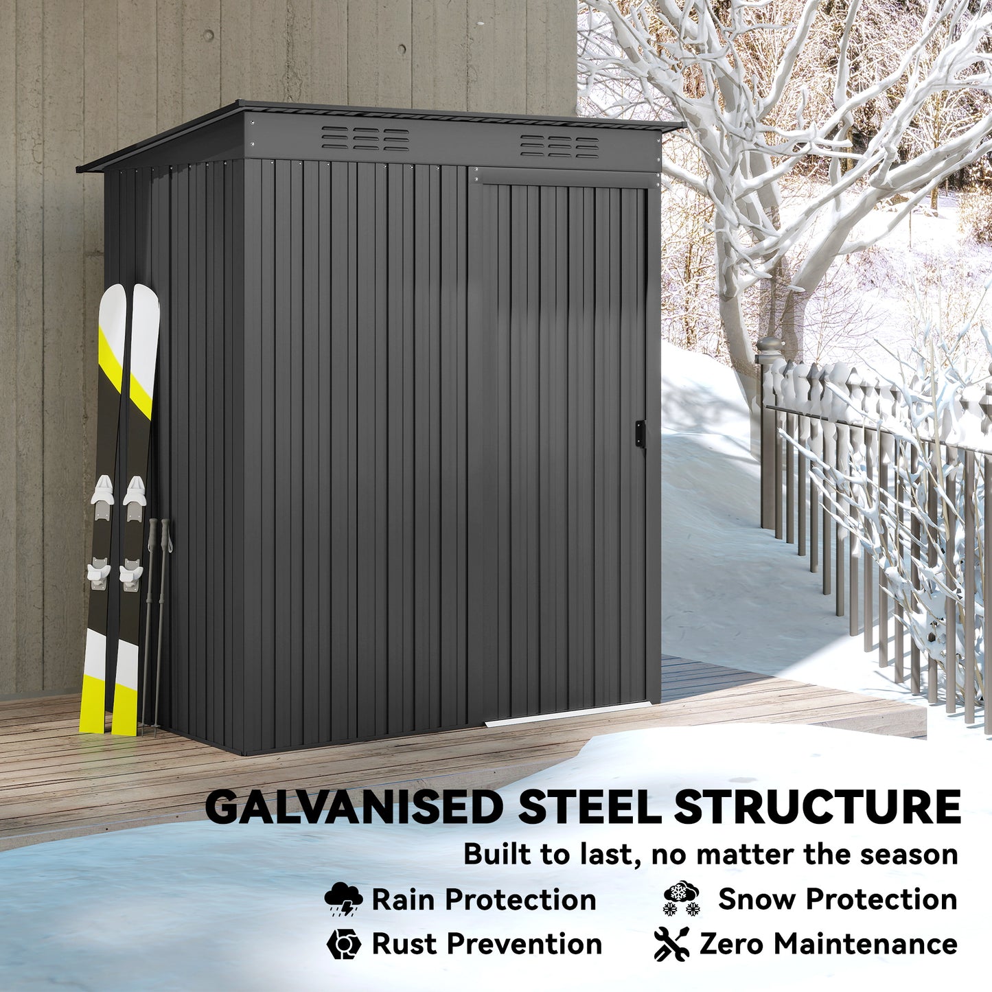 5 x 3.5ft Metal Garden Shed with Effortless Assembly, Dark Grey