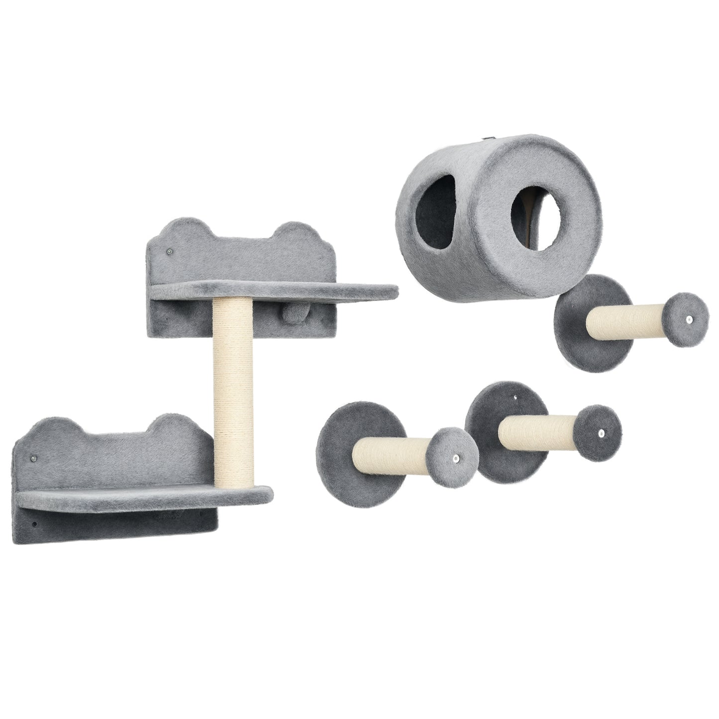 5 PC Wall-Mounted Cat Tree Furniture Perch House Scratching Post Grey