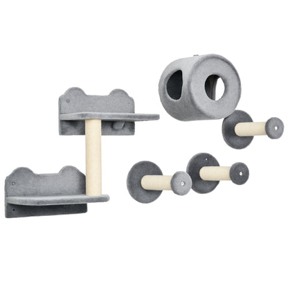 5 PC Wall-Mounted Cat Tree Furniture Perch House Scratching Post Grey