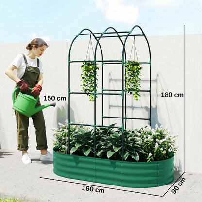 5 x 3 x 6ft Galvanised Raised Garden Bed with Trellis, Green