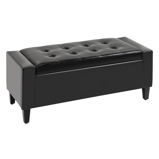 40x90cm PU Leather Storage Ottoman Bench Wood Frame w/ Tufting Feet Black