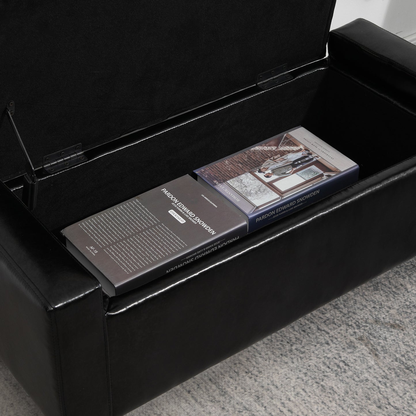 40x90cm PU Leather Storage Ottoman Bench Wood Frame w/ Tufting Feet Black