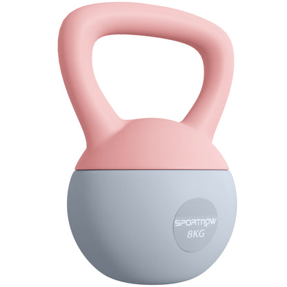 8KG Kettlebell with Soft Body and Non-Slip Handle, Pink and Grey